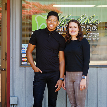 Josh and Daley Williams in office front